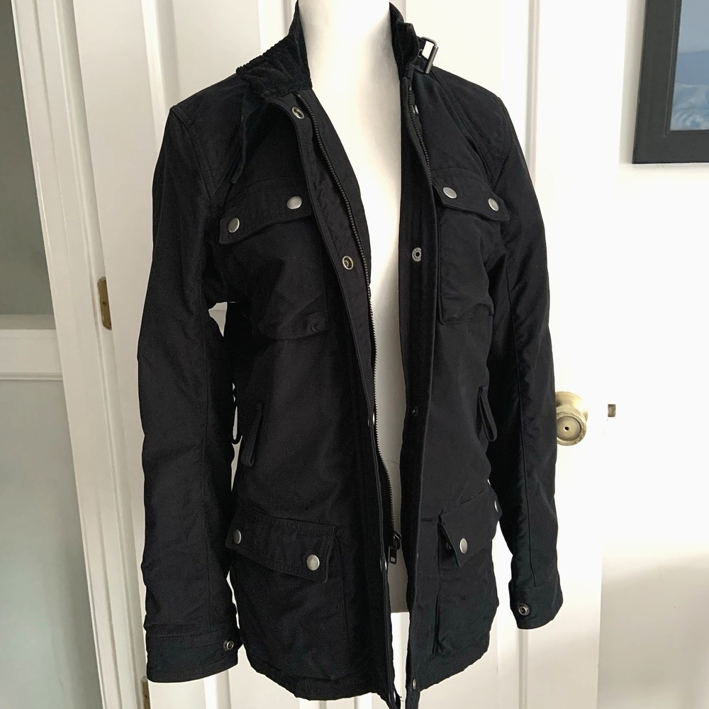 VTG Polo Jeans Co Ralph Lauren Black Utility Jacket Corduroy Collar Zip Snap S